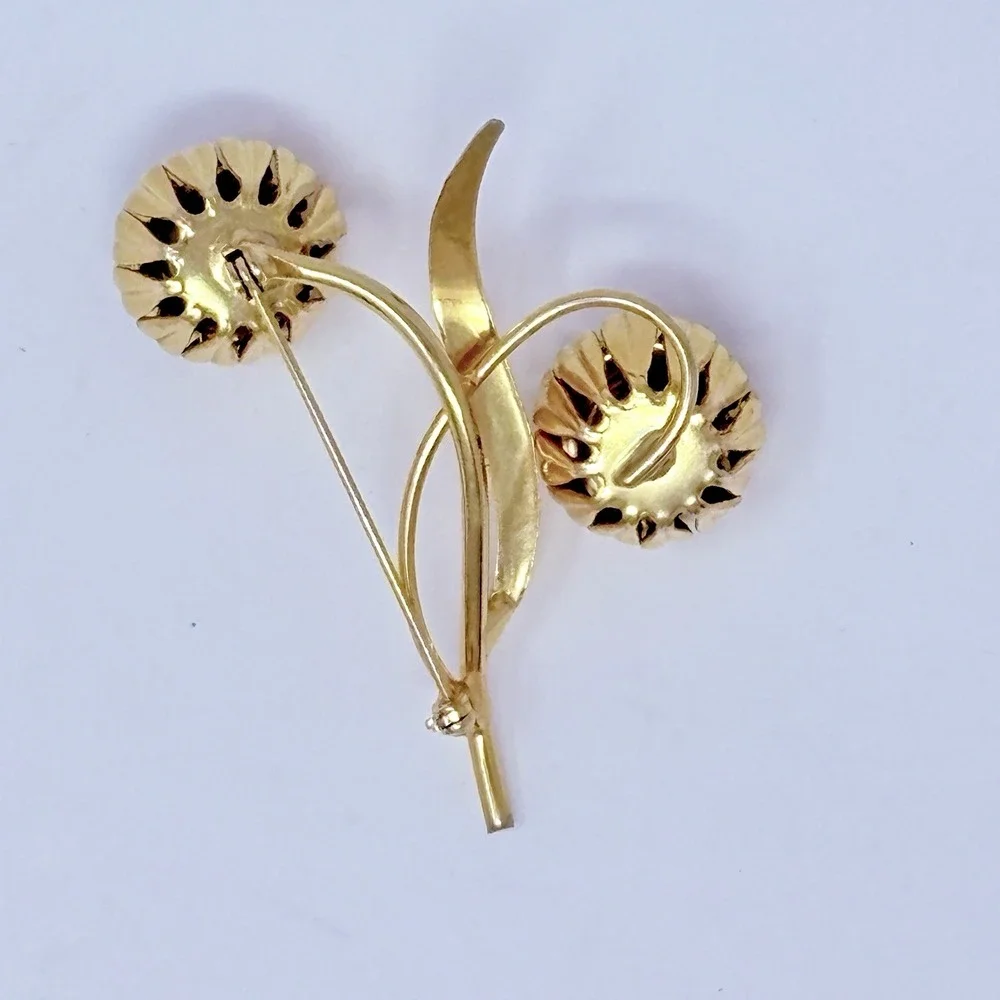 Vintage Green And Blue Rhinestone Goldtone Flower Brooch 2-1/2